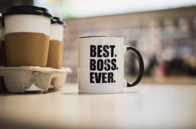 A coffee mug with best boss ever printed on it.