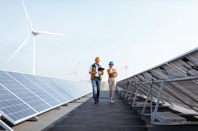 Engineers on a solar power plant