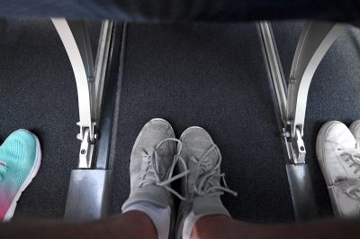 Airplane interior legroom.