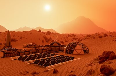 an outpost on the red planet mars (3d rendering)