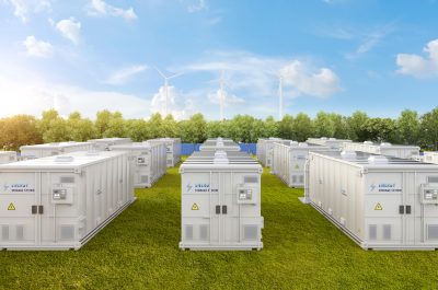 Amount of energy storage systems or battery container units with solar and turbine farm