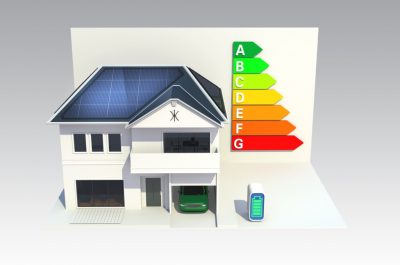 smart-house-with-roof-mounted-solar-panelsenergy-classification-chart-picture-id450706029